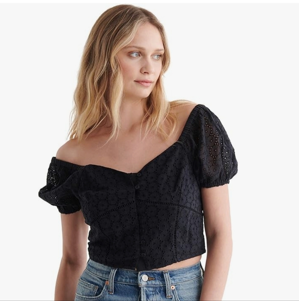 🖤 Lucky Brand Lace Black Crop Top - Size XL NWT
